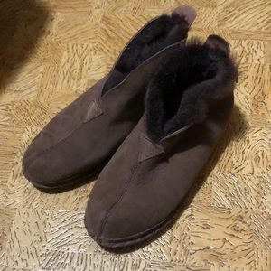 Leather Wicked Good Slippers by LL Bean - dark brown, shearling lined